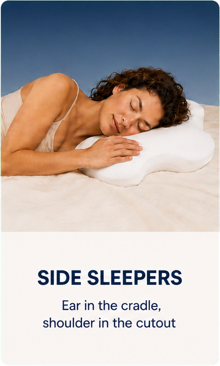 Side sleeper resting on the Nudrea pillow