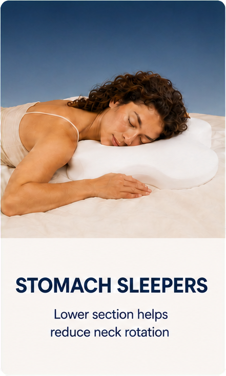 Stomach sleeper resting on the Nudrea pillow
